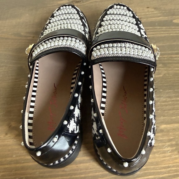 Betsey Johnson Women's 7.5 Miriam Houndstooth Pearl Rhinestone Studded Loafers - Picture 8 of 10